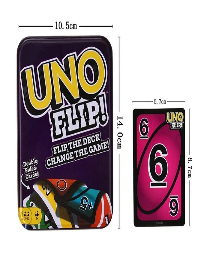 ماتيل جيمز لعبة بطاقات UNO Flip، للأعمار من 7 سنوات فما فوق، من 2 إلى 10 لاعبين، لعبة بطاقات عائلية في صندوق معدني - Image 5