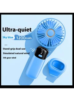 Exotic Mini Handheld Fan, 5 Speeds Portable Personal Fans with LED Screen 90° Adjustable Cooling Fan Removable Base, 3000mAh Quiet USB Fan for Home Office Outdoor Travel, 16-24 Hours Working (Blue)  - Image 2