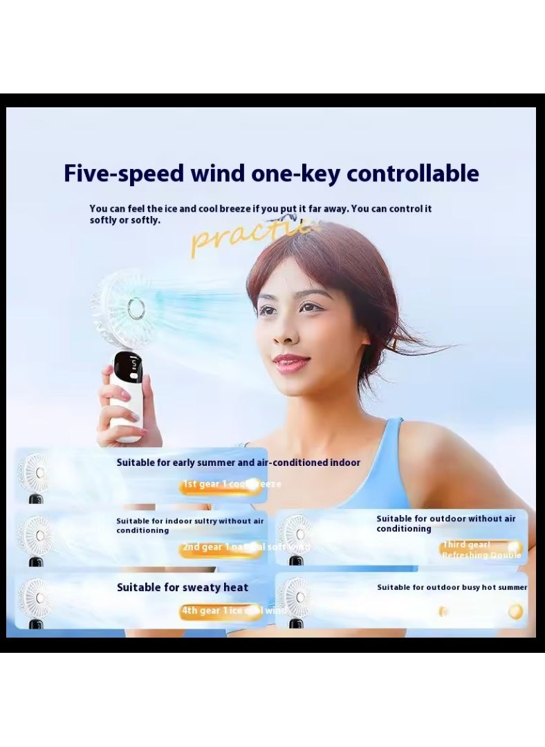 Exotic - Mini Handheld Fan, 5 Speeds Portable Personal Fans with LED Screen 90° Adjustable Cooling Fan Removable Base, 3000mAh Quiet USB Fan for Home Office Outdoor Travel, 16-24 Hours Working (Blue) - Image 1