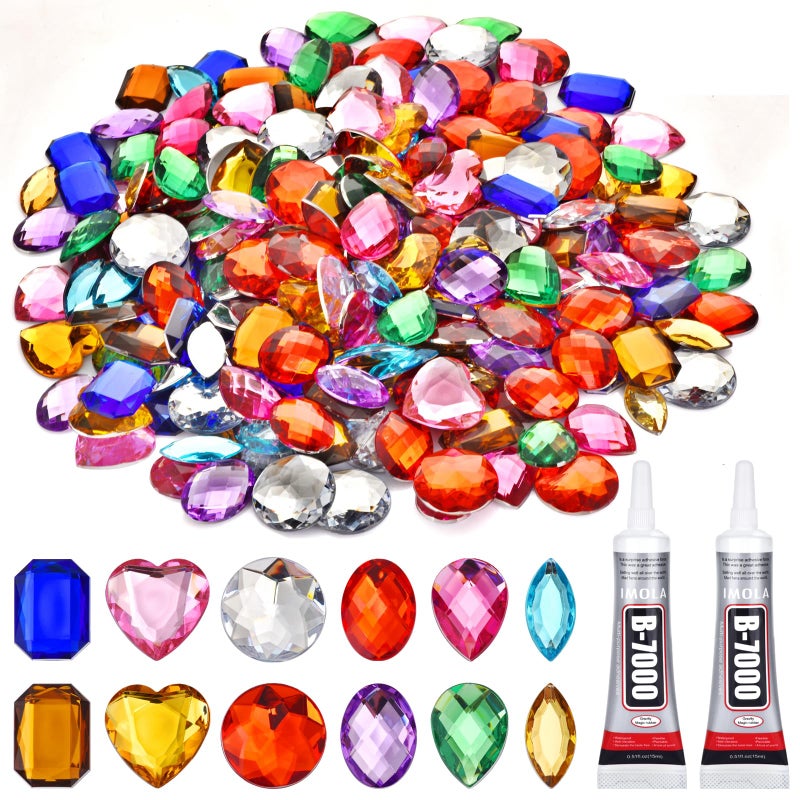 TeeLiy 120PCS Craft Gems Jewels 1 Larger Sequins with 2 Pack B7000 Jewelry Glue Colorfull Acrylic Flatback Rhinestones for Pirate Clothing Decoration Themed Party Decoration Accessories - Image 3