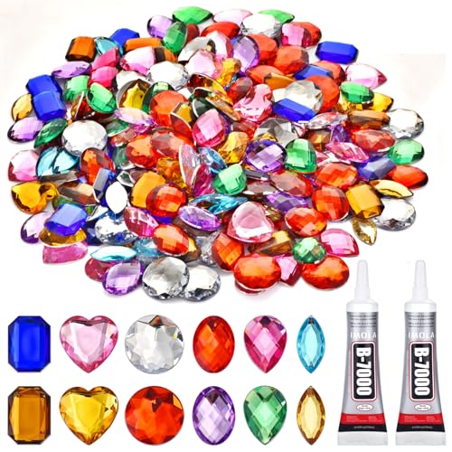 TeeLiy 120PCS Craft Gems Jewels 1 Larger Sequins with 2 Pack B7000 Jewelry Glue Colorfull Acrylic Flatback Rhinestones for Pirate Clothing Decoration Themed Party Decoration Accessories - Image 1