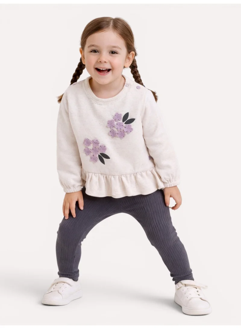 Dirkje Girls 2pc Set – Floral Ruffle Hem Top & Ribbed Leggings