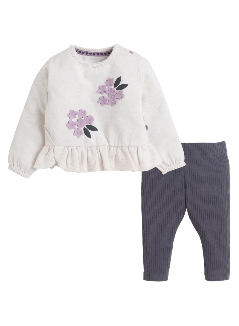 Dirkje Girls 2pc Set – Floral Ruffle Hem Top & Ribbed Leggings