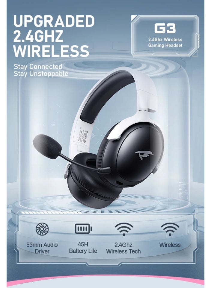 بيكن سماعة رأس بيكون جي 3 للألعاب لاسلكية بتردد 2.4 جيجاهرتز مع صوت مكاني ثلاثي الأبعاد 53 مم، وميكروفون ENC، وبلوتوث، وبطارية 45 ساعة - متوافقة مع أجهزة الكمبيوتر الشخصية، وبلايستيشن 5، وبلايستيشن 4، وسويتش، والهواتف المحمولة (أبيض ووردي) - Image 2