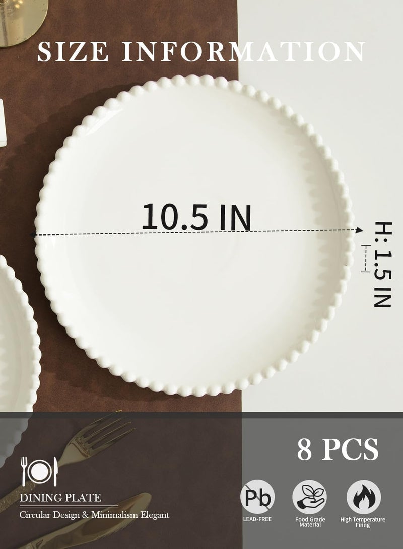 OMAYKEY 10.5" Ceramic Dinner Plates Set of 8, Catering Round Dining Plates, Large Salad Plate, White Porcelain Kitchen Plate for Pizza, Steak, Microwave and Dishwasher Safe - Image 3