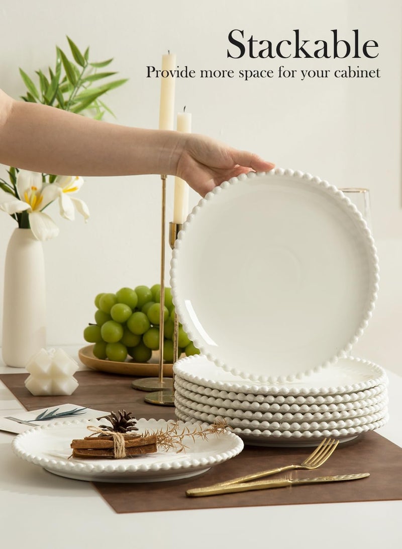 OMAYKEY 10.5" Ceramic Dinner Plates Set of 8, Catering Round Dining Plates, Large Salad Plate, White Porcelain Kitchen Plate for Pizza, Steak, Microwave and Dishwasher Safe - Image 2