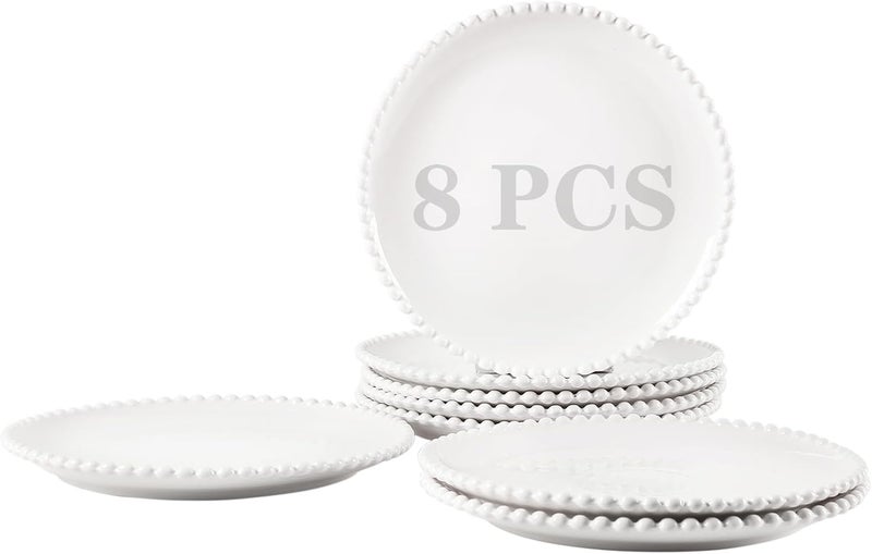 OMAYKEY 10.5" Ceramic Dinner Plates Set of 8, Catering Round Dining Plates, Large Salad Plate, White Porcelain Kitchen Plate for Pizza, Steak, Microwave and Dishwasher Safe - Image 1