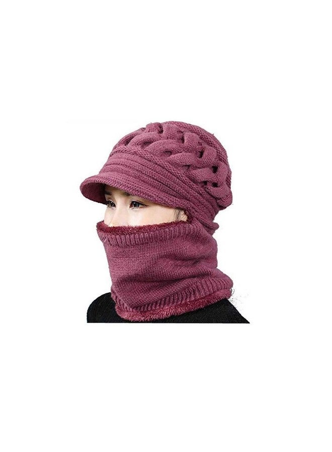 Zeki Women's & Girl's Soft Woolen Warm Snow Visor Cap Plus Muffler Scarf|Neckwarmer (Purple,Free Size)-(Pack of 01) - Image 1