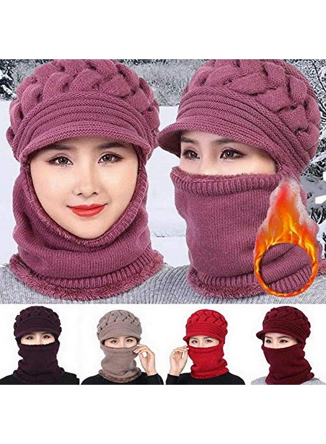 Zeki Women's & Girl's Soft Woolen Warm Snow Visor Cap Plus Muffler Scarf|Neckwarmer (Purple,Free Size)-(Pack of 01) - Image 5