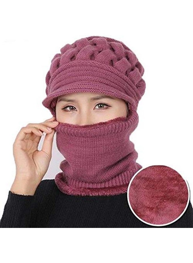 Zeki Women's & Girl's Soft Woolen Warm Snow Visor Cap Plus Muffler Scarf|Neckwarmer (Purple,Free Size)-(Pack of 01) - Image 2