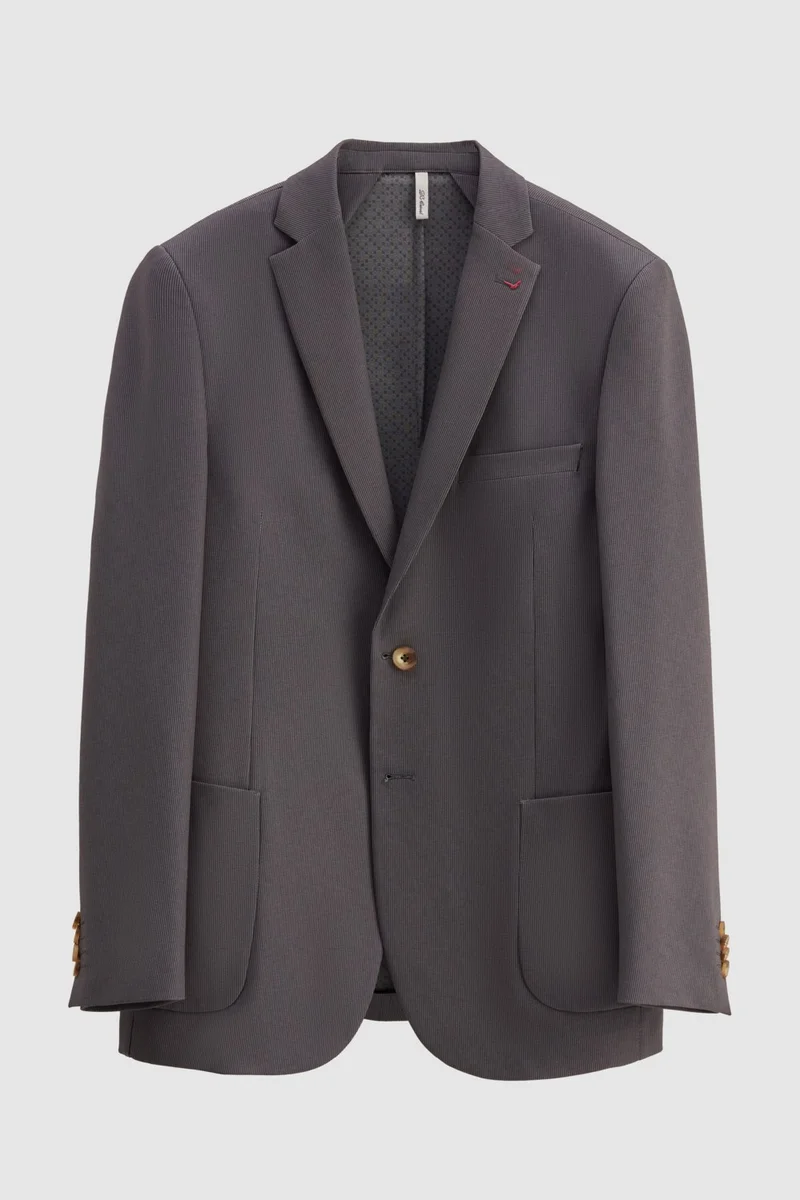D'S DAMAT Slim Fit Gray Printed Wrinkle-Free Magic Suit 1HC05IM09577M