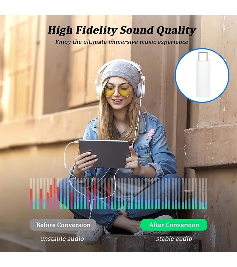 مجموعة من محولين صوت Hi-Fi USB-C إلى 3.5 ملم لمقبس سماعات الرأس باللون الأبيض، متوافقة مع iPhone 15 وGalaxy S23 وS22 Ultra وiPad Pro وPixel - Image 5