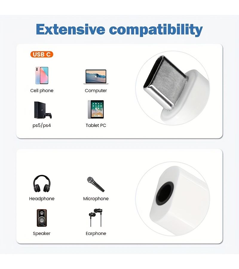 مجموعة من محولين صوت Hi-Fi USB-C إلى 3.5 ملم لمقبس سماعات الرأس باللون الأبيض، متوافقة مع iPhone 15 وGalaxy S23 وS22 Ultra وiPad Pro وPixel - Image 3