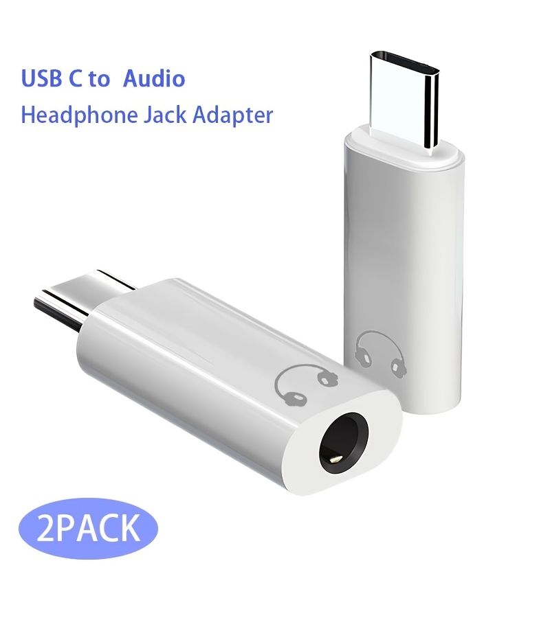 مجموعة من محولين صوت Hi-Fi USB-C إلى 3.5 ملم لمقبس سماعات الرأس باللون الأبيض، متوافقة مع iPhone 15 وGalaxy S23 وS22 Ultra وiPad Pro وPixel - Image 1