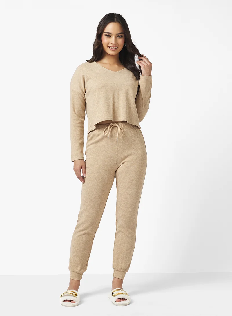 Ginger Basics V Neck Fine Knit Jumper & Pant Set