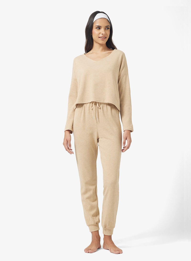 Ginger Basics V Neck Fine Knit Jumper & Pant Set - Image 1