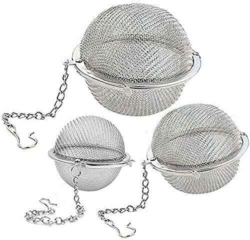 HEXONIQ Stainless Steel Tea Ball Strainer Mesh Infuser Filter Reusable Spice Filter Ball Herbs Infuser with Extended Chain Hook for Loose Leaf Tea and Spices Seasoning (Mix, Pack of 3) - Image 1