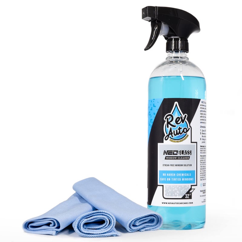 Rev Auto Car Window Cleaning Kit - Includes 32oz Car Window Cleaner and 3 Window Drying Towels | Ammonia Free Glass Cleaner That is Tint Safe | Auto Glass Cleaner/Auto Window Cleaner Spray - Image 1