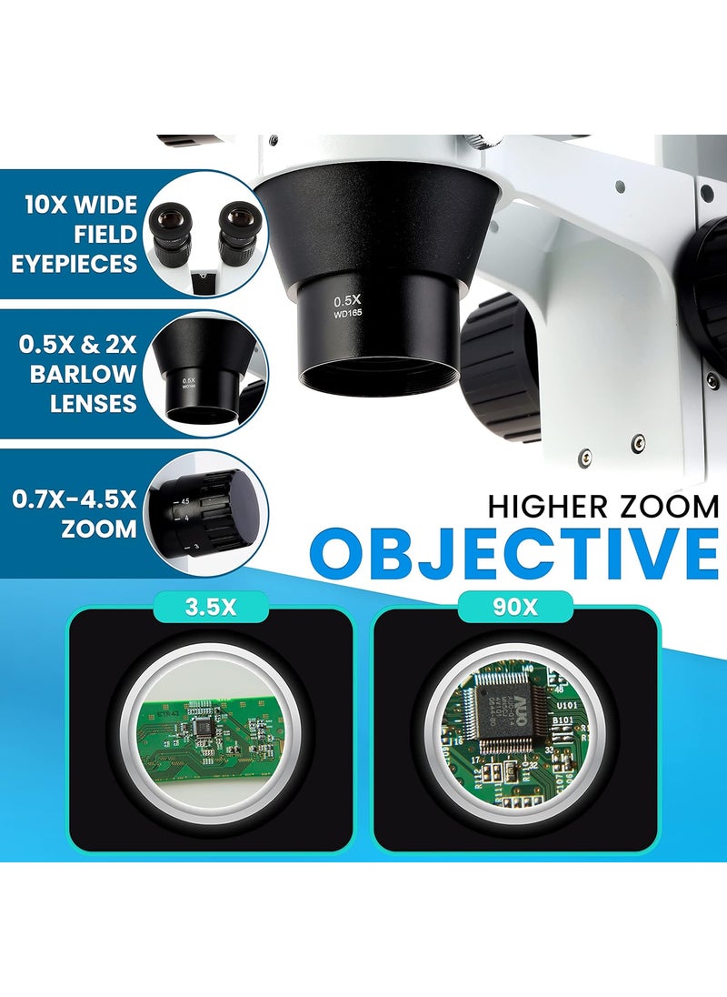 AmScope AmScope SM3B Series Binocular Zoom Stereo Microscope  35X90X Magnification  Includes 80 LED Compact Ring Light  Single Arm Boom Stand  - Image 3