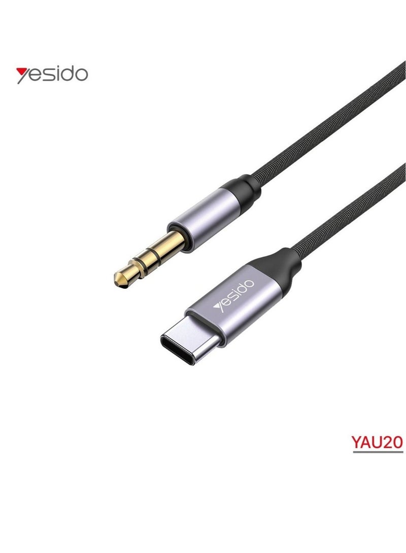 Yesido YAU20 Type-C to 3.5mm Audio Cable | High-Fidelity Sound | USB-C to AUX Adapter for Headphones, Speakers & Car Audio | Noise-Free, Durable & Universal Compatibility – Black - Image 2