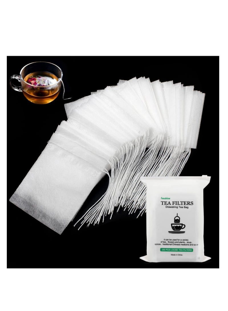 SOLARAE 100 قطعة أكياس شاي قابلة للاستخدام مرة واحدة للشاي السائب، أكياس فلتر شاي قابلة للتحلل مع حبل سحب، أكياس شاي فارغة من ألياف الذرة للشاي السائب (6X8 سم) - Image 1