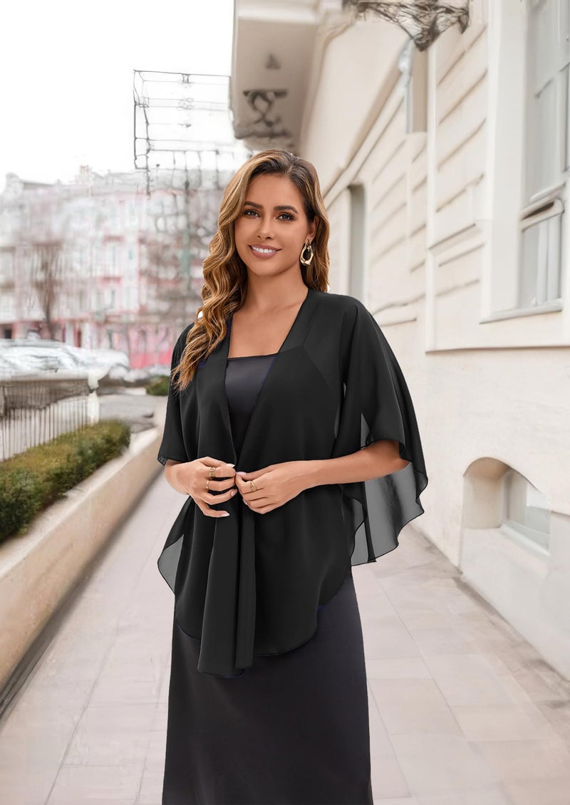 Baoqiya Chiffon Evening Shawl Scarf Wedding Shawls and Wraps for Women Party Bridal Dress on Special Occasion Dresses (Black1) - Image 3