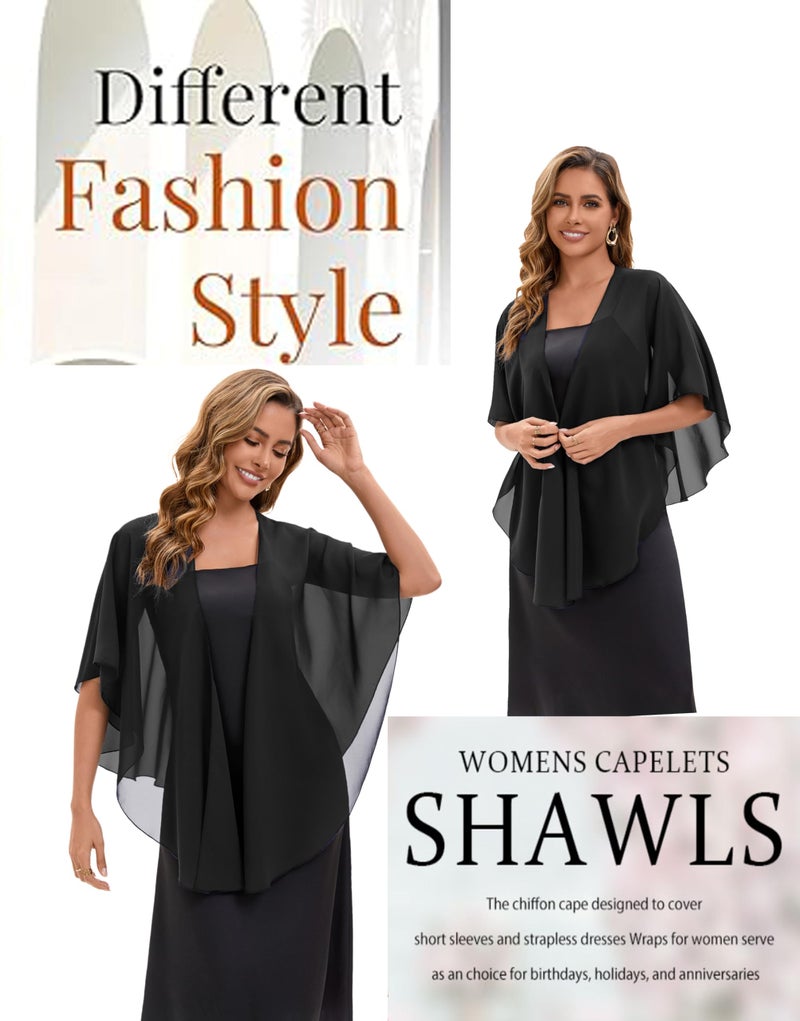 Baoqiya Chiffon Evening Shawl Scarf Wedding Shawls and Wraps for Women Party Bridal Dress on Special Occasion Dresses (Black1) - Image 5