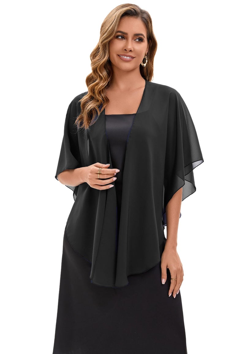 Baoqiya Chiffon Evening Shawl Scarf Wedding Shawls and Wraps for Women Party Bridal Dress on Special Occasion Dresses (Black1) - Image 2