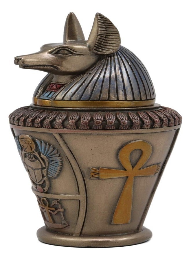 Ebros Gift Ebros Ancient Egyptian Gods and Deities Duamutef Canopic Jar Statue 5.75" H Four Sons of Horus with Winged Scarab and Ankh Base Figurine Storage Box Kingdom Egypt Collectible Decor Sculpture Replica - Image 2
