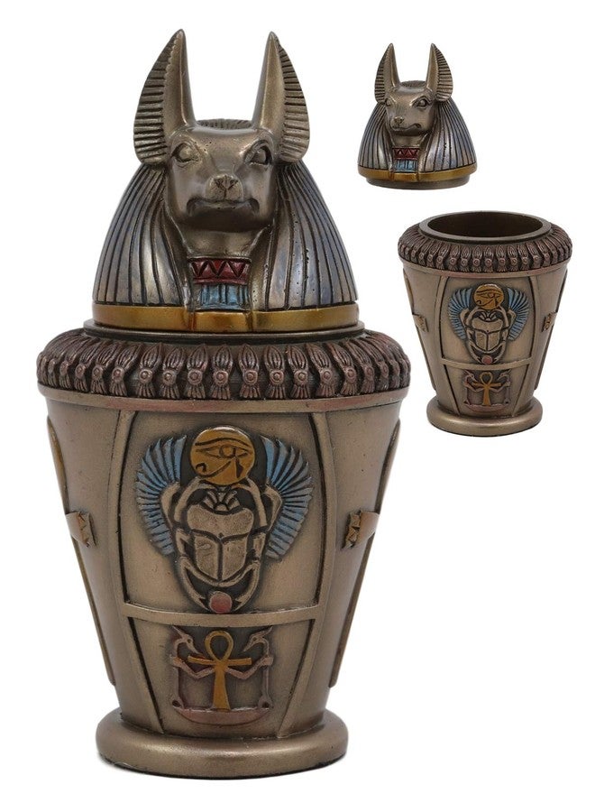 Ebros Gift Ebros Ancient Egyptian Gods and Deities Duamutef Canopic Jar Statue 5.75" H Four Sons of Horus with Winged Scarab and Ankh Base Figurine Storage Box Kingdom Egypt Collectible Decor Sculpture Replica - Image 1