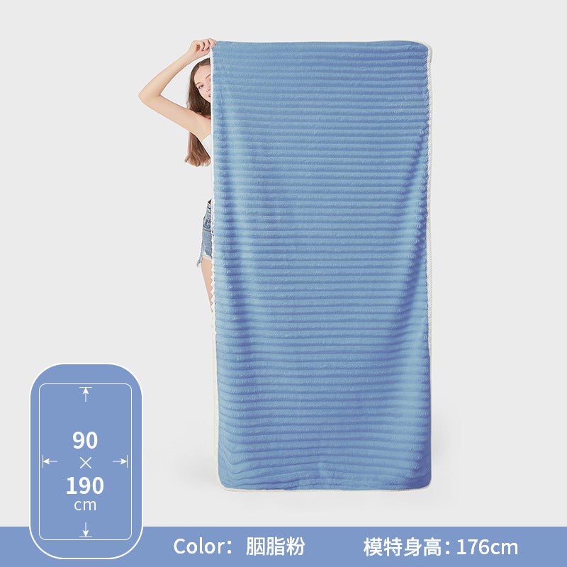 Striped Coral Velvet Bathrobe For Men And Women, Strong Water Absorption, Quick Drying, Thickened, Suitable For All Seasons, Couple'S Nightgown, Adult Bathrobe, Towel - Image 1