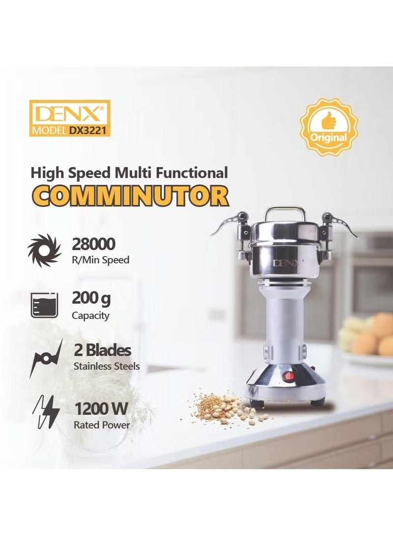 Denx مطحنة كهربائية 1200W بسعة 200g، طحن عالي السرعة 28000 دورة/دقيقة للقهوة والتوابل والمكسرات والأعشاب والحبوب – مثالية للمنازل والمطاعم والفنادق DX3221 - Image 3