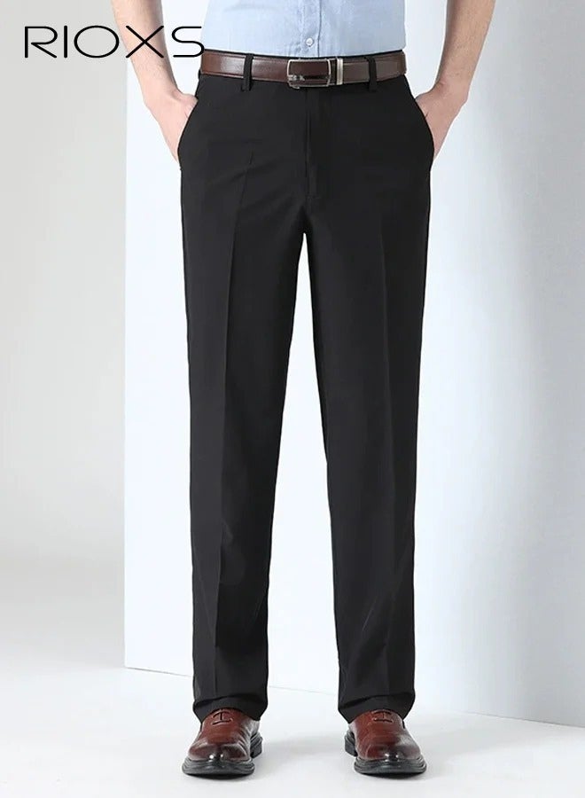 Men's Regular Fit Wrinkle-Free Stretch Dress Pants with Pockets, Light Grey - Image 1