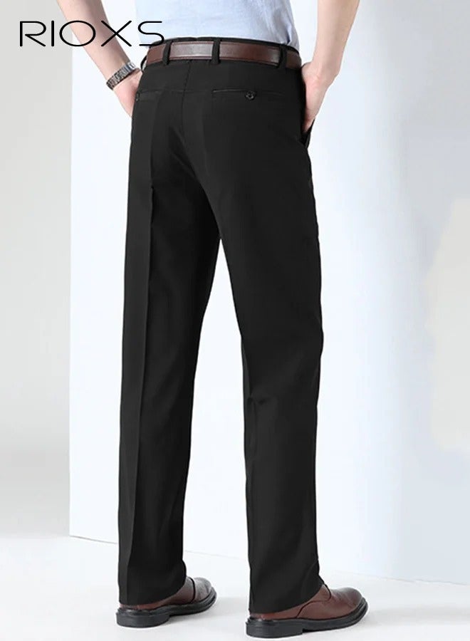Men's Regular Fit Wrinkle-Free Stretch Dress Pants with Pockets, Light Grey - Image 3