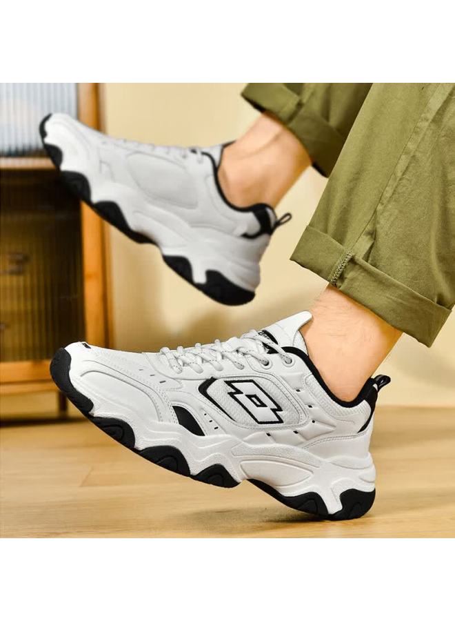 Lotto Men's Dad Sneakers Durable Sports Shoes Thick-soled Hiking Casual Shoes 8879 White/black Size 43 - Image 3
