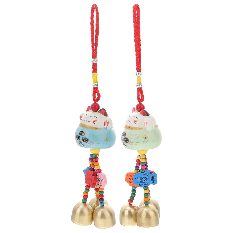 2Pcs Ceramic Fortune Cat Wind Chimes Lucky Maneki Neko Hanging Decor For Home Garden Patio - Image 2
