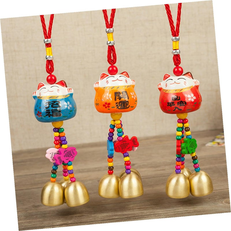 2Pcs Ceramic Fortune Cat Wind Chimes Lucky Maneki Neko Hanging Decor For Home Garden Patio - Image 4