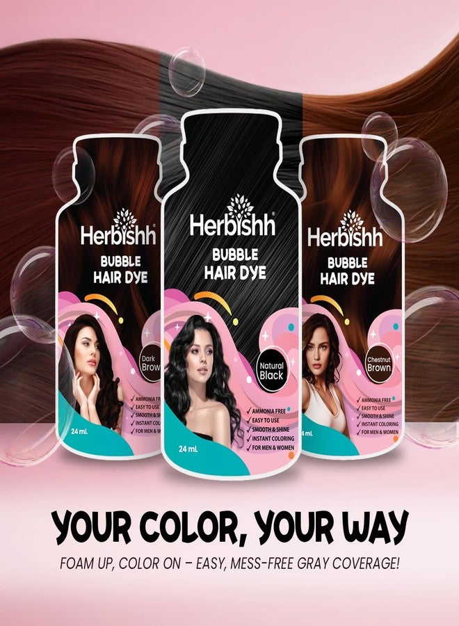 Herbishh Bubble Foam Hair Dye Shampoo, 3 in 1 Dye for 100% Grey Coverage, Permanent Hair Coloring for Men & Women, Long-lasting & Travel-friendly, Ammonia-free, 10 Sachet x 24 ml (Dark Brown) - Image 3