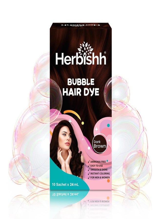 Herbishh Bubble Foam Hair Dye Shampoo, 3 in 1 Dye for 100% Grey Coverage, Permanent Hair Coloring for Men & Women, Long-lasting & Travel-friendly, Ammonia-free, 10 Sachet x 24 ml (Dark Brown) - Image 1