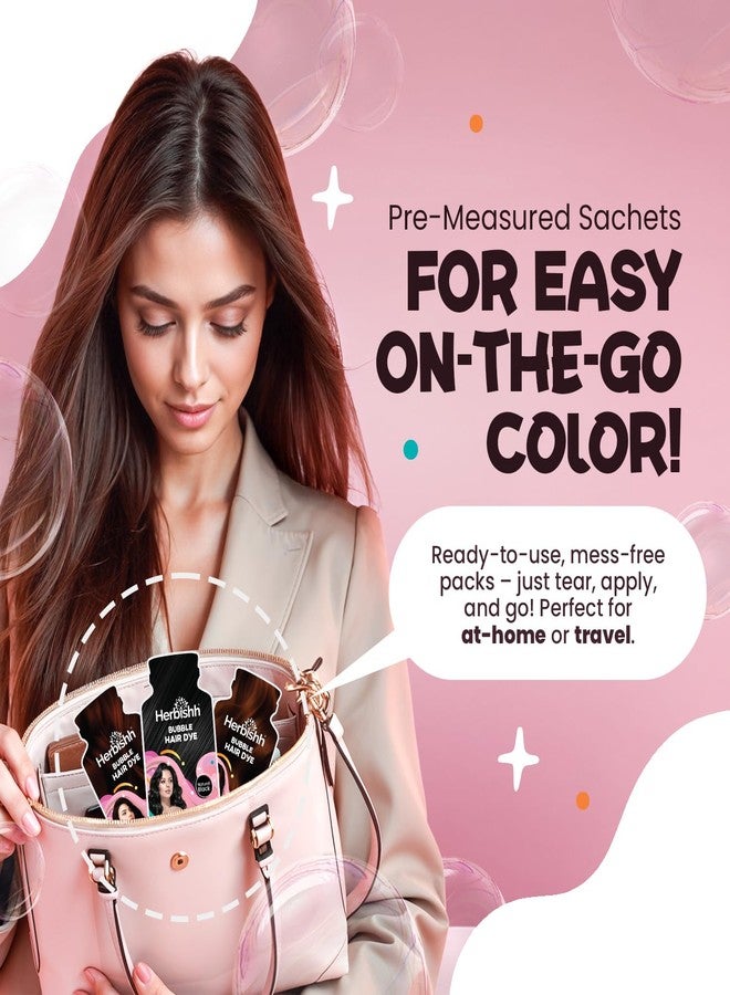 Herbishh Bubble Foam Hair Dye Shampoo, 3 in 1 Dye for 100% Grey Coverage, Permanent Hair Coloring for Men & Women, Long-lasting & Travel-friendly, Ammonia-free, 10 Sachet x 24 ml (Dark Brown) - Image 4