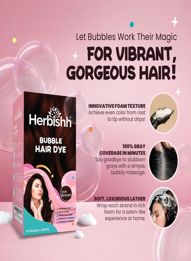 Herbishh Bubble Foam Hair Dye Shampoo, 3 in 1 Dye for 100% Grey Coverage, Permanent Hair Coloring for Men & Women, Long-lasting & Travel-friendly, Ammonia-free, 10 Sachet x 24 ml (Dark Brown) - Image 5