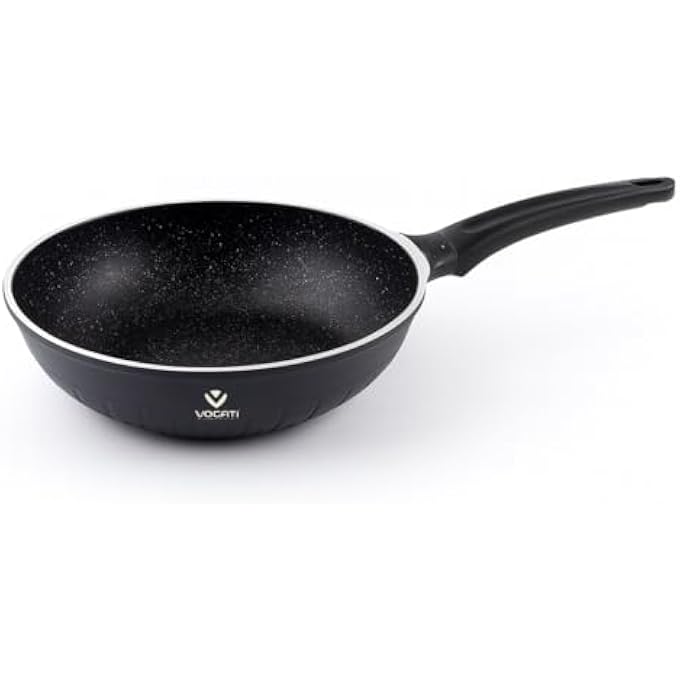 ريحني مقلاة ووك فوجاتي 32 سم مطلية بالتيتانيوم الأسود ومتينة وغير لاصقة وعميقة للطهي، مقلاة ألومنيوم مطروقة سهلة التنظيف ومقاومة للخدش وخالية من حمض بيرفلورو الأوكتانويك (PFOA) وأدوات طهي من الجرانيت للمطبخ المنزلي - Image 1