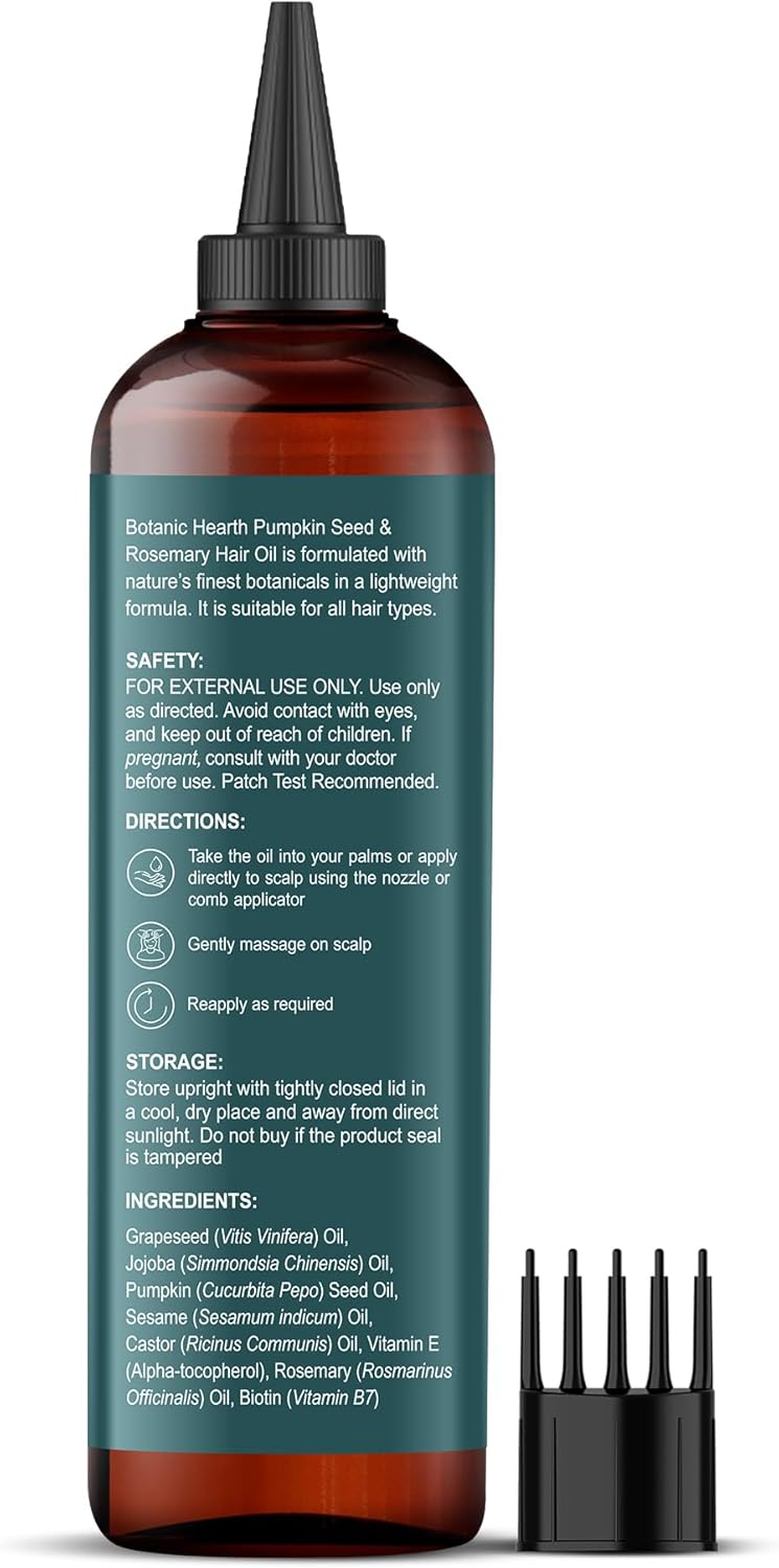 Botanic Hearth Pumpkin Seed Rosemary Oil For Hair Growth (6.7 fl oz)| Infused with Pumpkin Seed, Rosemary, Castor Oil | Hair Oil Repairs Dry Damaged Hair, Strengthening, Moisturizing, Healthier Hair - Image 4