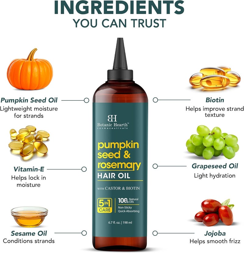 Botanic Hearth Pumpkin Seed Rosemary Oil For Hair Growth (6.7 fl oz)| Infused with Pumpkin Seed, Rosemary, Castor Oil | Hair Oil Repairs Dry Damaged Hair, Strengthening, Moisturizing, Healthier Hair - Image 2