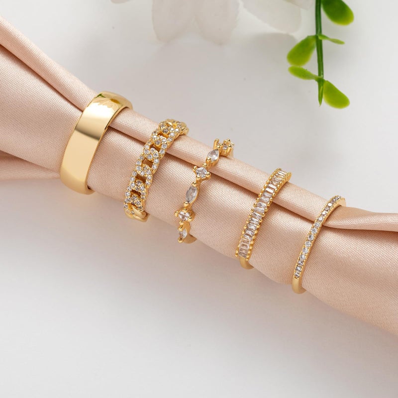 FUNEIA Stackable Gold Rings for Women Non Tarnish Trendy Dainty 14K Gold Plated Stacking Cubic Zirconia Thumb Ring Set Pack Statement Chunky Band Rings Promise Engagement Rings Size 7 8 9 10 11 - Image 4