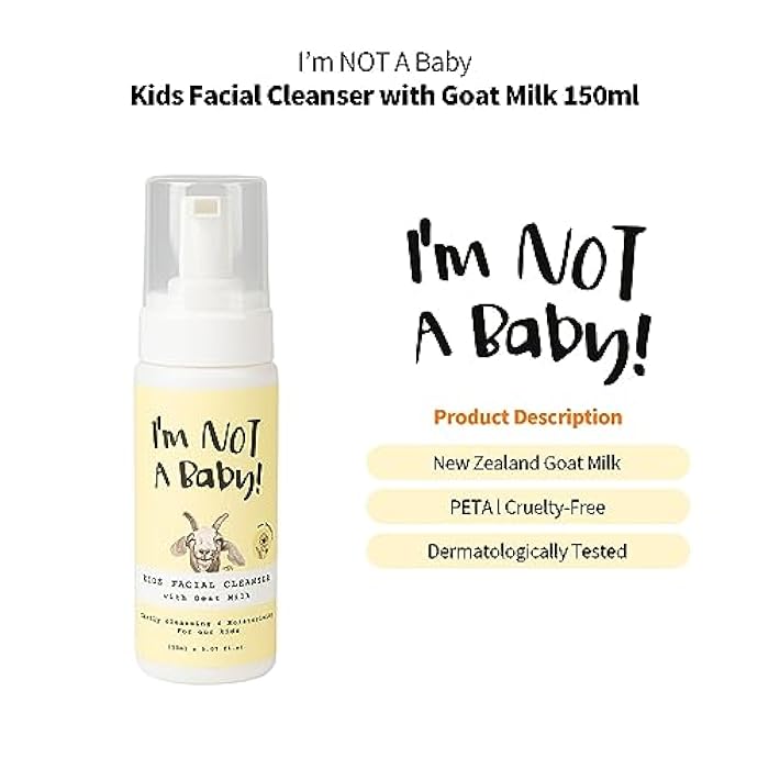 I'm NOT A Baby! Kids Face Wash Facial Cleanser – Gentle Goat Milk Formula for Sensitive Skin, Deep Hydration, Tear-Free, Hypoallergenic & Nourishing Care, 5.07 Fl oz (1) - Image 3