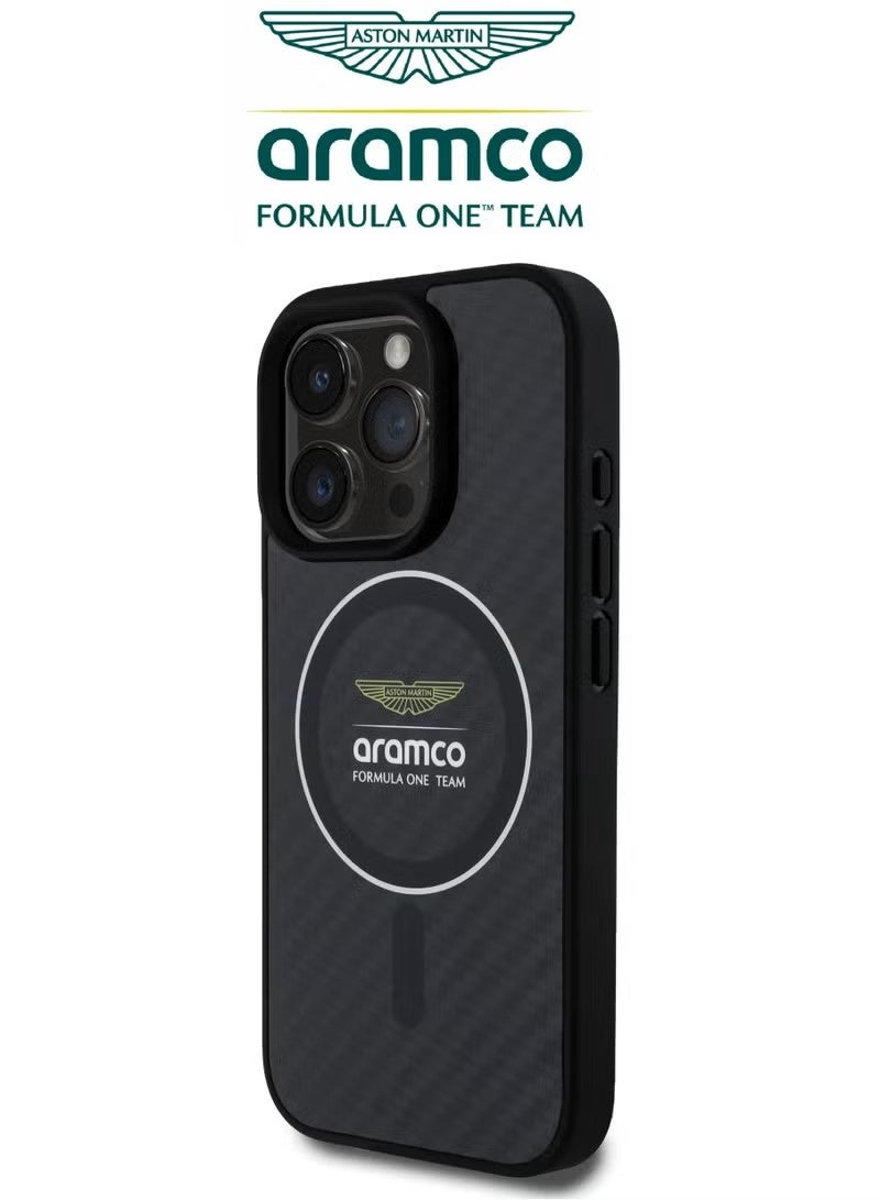 Aramco iPhone 16 Pro Carbon Fiber Case – Premium Luxury Protective Back Cover, French-Inspired Design, Officially Licensed Aston Martin (Aramco) Case, MagSafe Compatible, Wireless Charging Support, Black - Image 2
