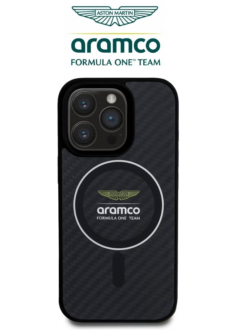 Aramco iPhone 16 Pro Carbon Fiber Case – Premium Luxury Protective Back Cover, French-Inspired Design, Officially Licensed Aston Martin (Aramco) Case, MagSafe Compatible, Wireless Charging Support, Black - Image 3