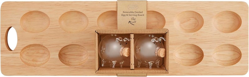 Mud Pie Board 5 x 16 12  2 14 x 2 Dia Reverse Wood Devil Egg S P Set White - Image 1