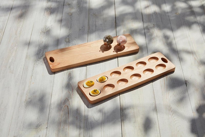 Mud Pie Board 5 x 16 12  2 14 x 2 Dia Reverse Wood Devil Egg S P Set White - Image 2